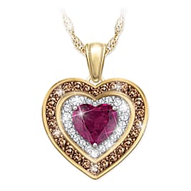 Genuine Heart-Shaped Ruby Pendant With 25 Diamonds
