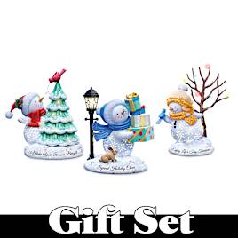3-Piece Snowman Sculpture Set With 2 Styles Of Lights