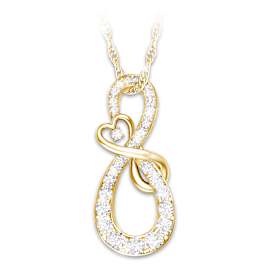 12 Genuine Diamond 18K Gold-Plated Mother Daughter Pendant