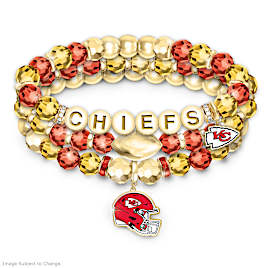Chiefs Set Of 3 Crystal Beaded Sculpted Charm Bracelets