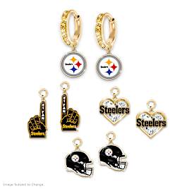 Steelers Reversible Hoop Earrings With 4 Sets Of Charms