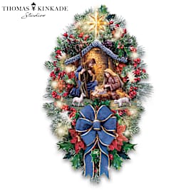 Thomas Kinkade Studios Illuminated Christmas Nativity Wreath