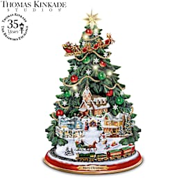 Thomas Kinkade Studios Illuminated Tabletop Christmas Tree Adorned
