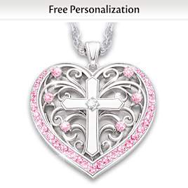 Personalized Birthstone Cross Necklace For Granddaughter