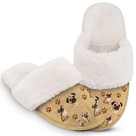Pug Faux Suede Women's Slippers With Faux Fur