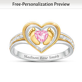Personalized Ring For Mothers With Baby's Birthstone & Name