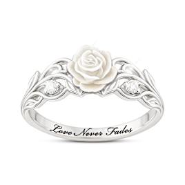 Carved Genuine Mother-Of-Pearl Rose And Topaz Memorial Ring