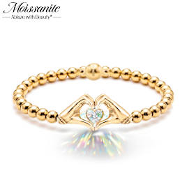 Genuine Moissanite Sculpted Hand-Heart Beaded Bracelet