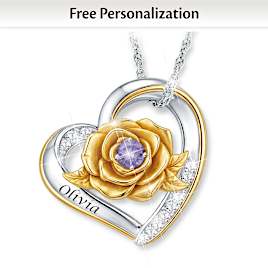 Blooming Rose Pendant With Granddaughter's Name & Birthstone