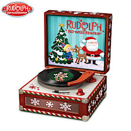 Rudolph Vintage Vinyl Record Player-Inspired Music Box