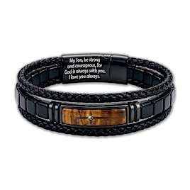 Tiger's Eye And Black Sapphire Leather Bracelet For Sons