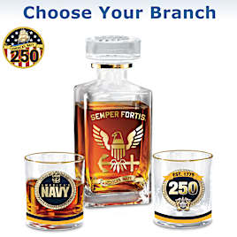 U.S. Military 3-Piece Glass Decanter Set: Choose Your Branch
