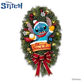 Disney's Stitch Light-Up Christmas Wreath With Festive Sign