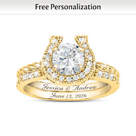 1.5-Carat Shimmering Horseshoe Personalized Bridal Ring Set