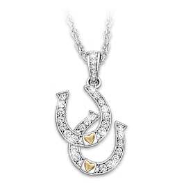 Romantic Horseshoe Pendant Sparkling With Simulated Diamonds