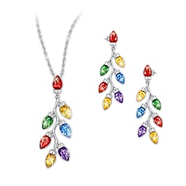 Crystal Christmas Light Pendant Necklace And Earrings Set