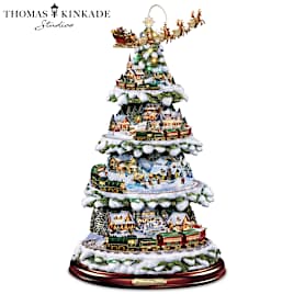 Thomas Kinkade Animated Tabletop Christmas Tree With Train