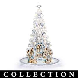 "Ebony Elegance" Nativity And Illuminated Christmas Tree
