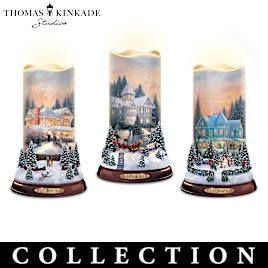 Thomas Kinkade Flameless Candles With Snowflake Projectors