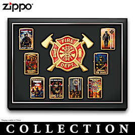 Zippo® Lighters With Firefighter Imagery With A Wall Display