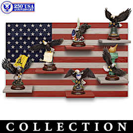 "Symbols Of Freedom" Eagle Sculptures With Flag Display