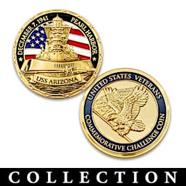 U.S. Veterans Tribute Challenge Coin Collection With Display