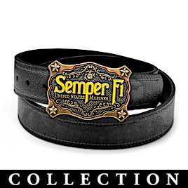 USMC 250th Anniversary Solid Metal Belt Buckles And Display