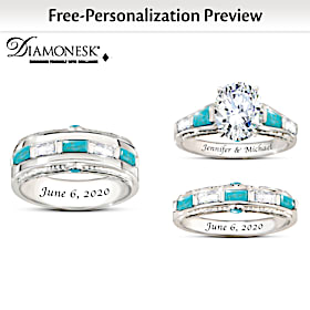 5-Carat & Genuine Turquoise Personalized Wedding Ring Set