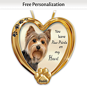 Paw Prints On My Heart Yorkie Personalized Ornament