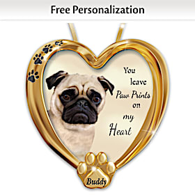 Paw Prints On My Heart Pug Personalized Ornament