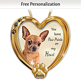 Paw Prints On My Heart Chihuahua Personalized Ornament