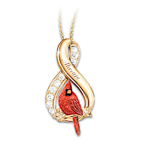 Sculpted Cardinal & Genuine Topaz Always Pendant Necklace