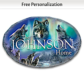 Wolves Of The Aurora Borealis Personalized Welcome Sign