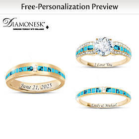 7-Carat Genuine Turquoise & Diamonesk Personalized Ring Set