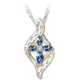 Diamond & Lab-Grown Sapphire Footprints In The Sand Necklace