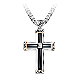 God Is My Strength Mens Religious Diamond Cross Pendant Necklace God Is My Strength Mens Religious Diamond Cross Pendant Necklace