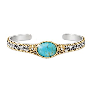 Turquoise And Diamond Country Rose Cuff Bracelet