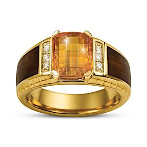 Genuine Barrel-Cut Citrine Gentleman's Reserve Ring