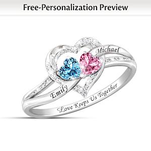 Personalized Birthstone TWOgether In LOVE Ring