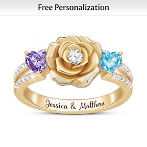 Birthstones Personalized Love In Bloom Rose Ring