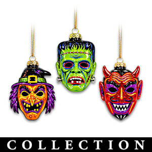 Vintage Halloween Masks Ornament Collection