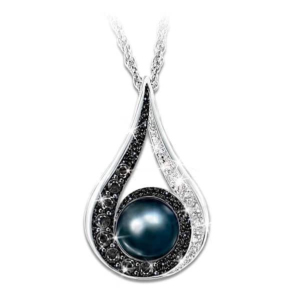 Diamond and Freshwater Cultured Black Pearl Pendant Necklace