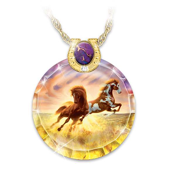Sunrise Surprise Horse Artwork Pendant Necklace