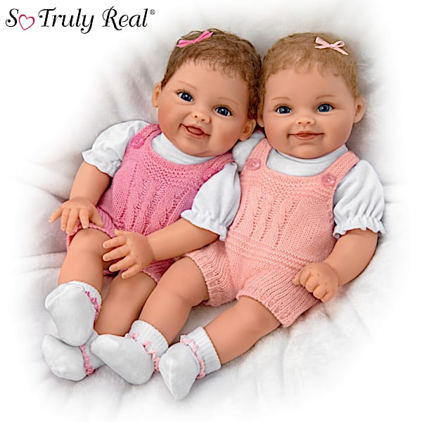 So Truly Real Wishes Come True Times Two Twin Realistic Baby Dolls Featuring Hand Rooted Hair Custom Pink Knit Overall Bubbles Magnetic Pacifiers