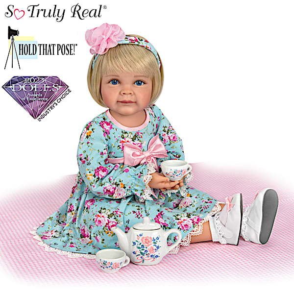 So Truly Real Tea For Two Toddler Girl Doll Featuring A Finely Tailored Floral Ensemble And Comes With A 3 Piece Porcelain Tea Set And Picnic Blanket