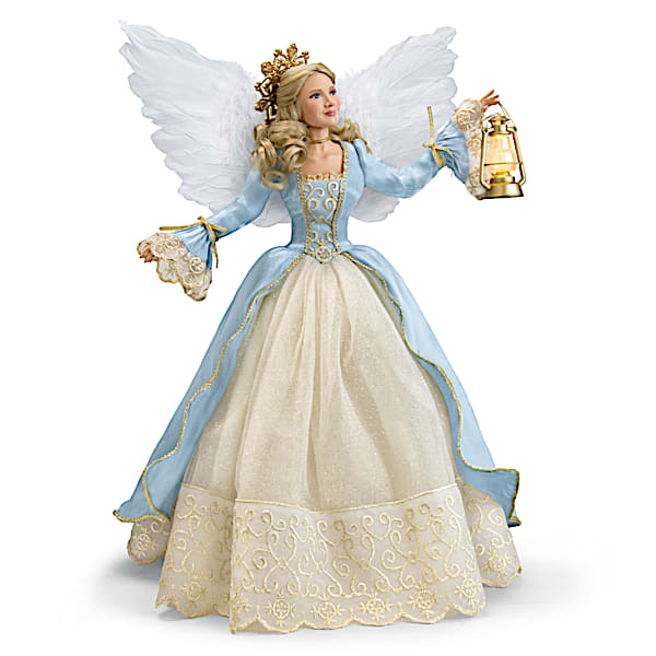 18 Tall Musical Christmas Angel Doll With Luxurious Baroque Style Gown And Illuminated Lantern