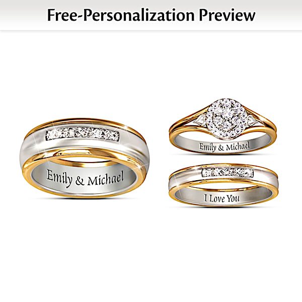 Together Forever His Hers Personalized Set Of Diamond Wedding Rings