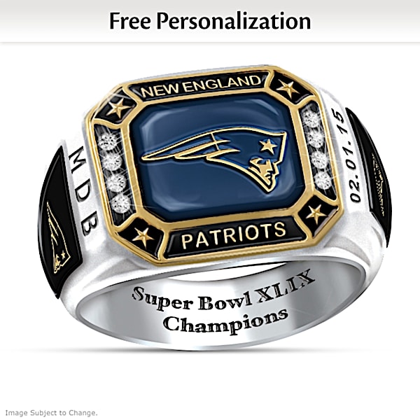 New England Patriots Super Bowl XLIX Champions Patriots Pride Personalized Mens Ring