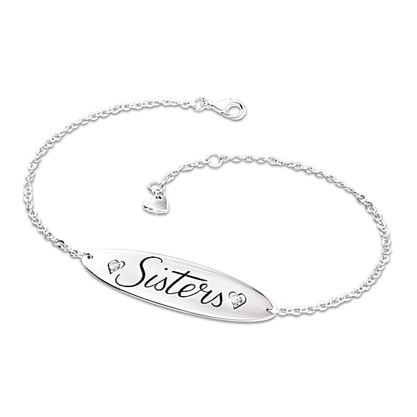 Always My Sister Diamond Silver Plated Bracelet with Heart Charm