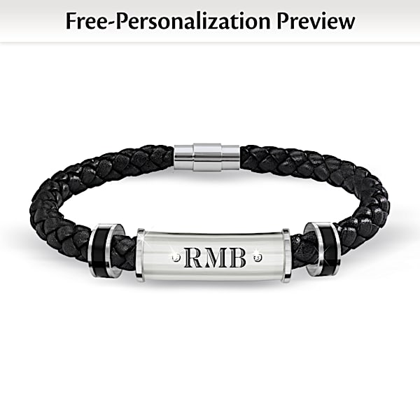 My Grandson My Pride My Joy Personalized Diamond Leather Bracelet